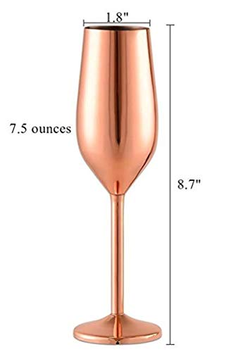 Stainless Steel Copper Champagne Flutes Glass Set of 2, 200ML Unbreakable BPA Free Champagne Wine Glasses for Wedding, Parties and Anniversary (rose gold)