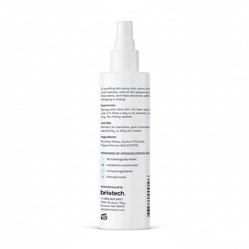 BRIOTECH Topical Skin Spray, Hypochlorous Acid Spray for Sensitive Skin, HOCl Facial Mist, Full Body Support Against Irritation, Calm Redness, Soothe Foot & Scalp, 8.5 oz (1 Pack)