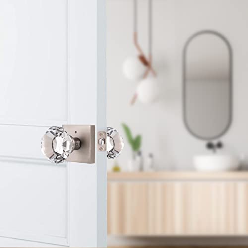 HIEMEY Privacy Glass Door Knob with Lock, Crystal Glass Door Knobs