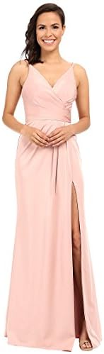 Faviana Womens Faille Satin V-Neck Gown With Draped Skirt
