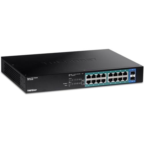 TRENDnet 18-Port Gigabit PoE+ Switch, 16 x 30W PoE+ Ports, 2 Gigabit SFP Slots,…