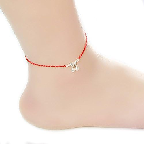 Dlakela Red String Anklet Bracelet with Two Jingle Bells,9"