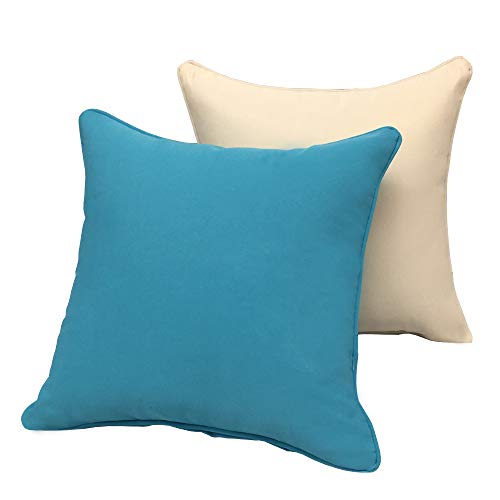 Vanteriam 2 Pack Decorative Outdoor Solid Waterproof Throw Pillow Cover with Piping, Accent Pillow case for Outdoor Patio Furniture Set, Square 18''x18'' Sky Blue - Thumbnail 4