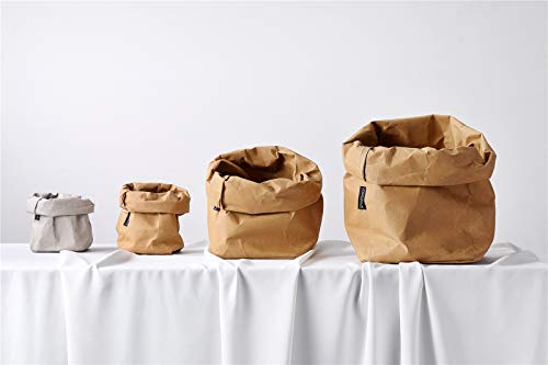 Rownyeon Cosmetic Organizer Makeup Brush Cup Holder Travel Portable Kraft Paper Bags, Pencil Pen Case for Desk Reusable Washable Stationery Bag - Thumbnail 3