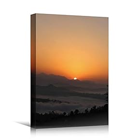 signwin Canvas Wall Art Mountain Sunset Coastal Orange...