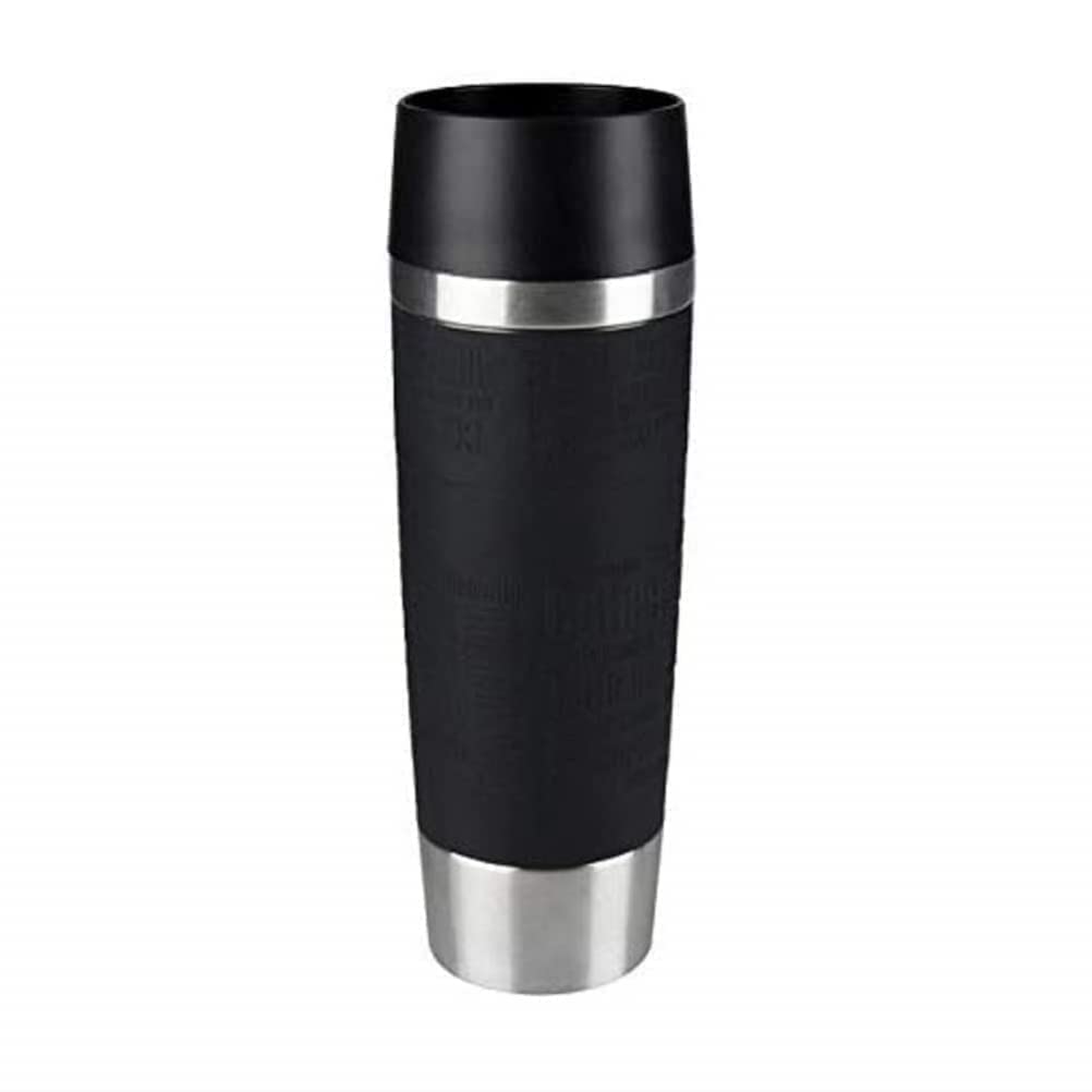 Emsa Travel Mug Classic Grande Thermobecher, 500 ml, Isolierbecher hält 6h heiß, 12h kalt, auslaufsicher, Quick-Press-Verschluss, 360 Grad-Trinköffnung, Kaffeebecher to go, Schwarz, 515615