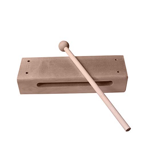 image for SPWOLFRT Wood Block Musical Instrument with Mallet, Natural Finish Sol