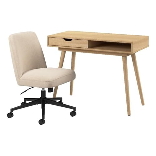 Bush Furniture Nora 40W x 20D Small Writing Desk and Chair Set in Natural Oak,…