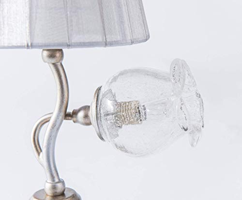 SALSA LIGHTING Crafted Table Lamp Colored Pomegranate Flower Accen Shaped Glass Shade + Cloth Shade Desk Lamp with Bronze Base for Art Deco, Bedside,Bedroom,Dining Room,Living Room, Silver