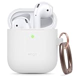 elago Silicone Case with Keychain Designed for Apple AirPods Case, Front LED Visible [ White ]