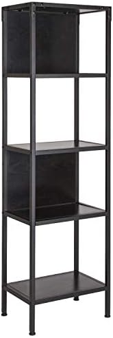 Taylor + Logan Industrial Style Bookcase with Open and Panel Backing, 4 Shelf, 59 Inch Height, Dark Ash