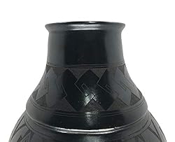 Black Pottery Angled Vase Sgraffito Design
