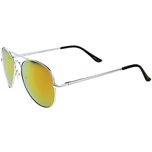 zeroUV - Classic Metal Frame Spring Hinges Color Mirror Lens Aviator Sunglasses 56mm (Silver / Orange Mirror)