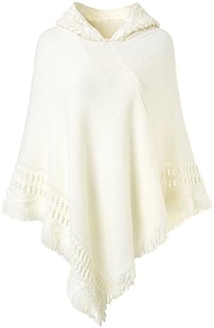 Ladies Hooded Cape with Fringed Hem, Crochet Poncho Shawl Wrap Scarf Knitting Patterns for Women