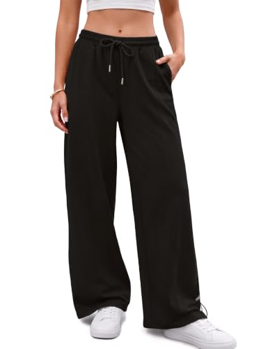 Rapbin Wide Leg Pants for Women Black Casual Pants Fall Baggy Joggers at Amazon