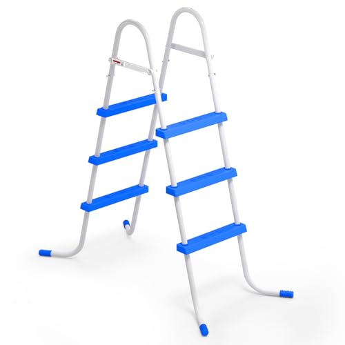 Heavy Duty Steel Frame Swimming Pool Ladder for Above Ground Pools, 3-Step Double-Sided Pool Stairs for 36" Height Pools, 450lbs Capacity with Anti-Slip Rubber Feet & Wide Steps