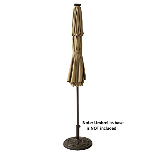 FLAME&SHADE 9 ft Double Top Solar Powered Outdoor Market Patio Table Umbrella with LED Lights and Tilt, Beige