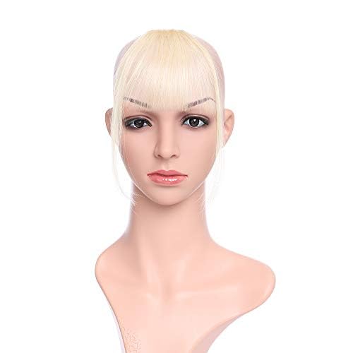 Silk-co Bangs Clip in Hair Extensions #60 Platinum Blonde One Piece Fringe Thin Front Bangs Clip on Real Remy Human Hair