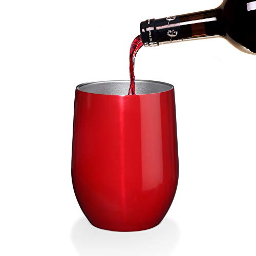 2 Pack 12 oz Wine Tumbler with Lids, Double Wall Vacuum Insulated Stainless Steel Stemless Wine Glass, Travel Coffee Mug Cup for Wine, Drinks, Champagne, Cocktails (Include Straws & Brush) (Red) - Thumbnail 5