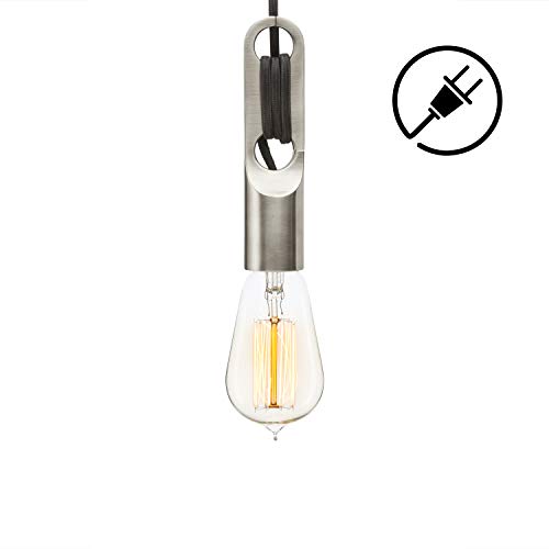 Plugin Pendant Light Kit Hanging Swag Lamp with 40W Edison Bulb Included, Brushed Nickel