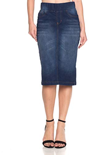 GoModest Women's Midi Casual Modest Knee Length Denim Jean Pencil Skirt (Dark Denim, 2X) - Thumbnail 6