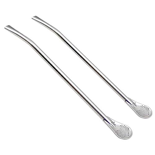 GFDesign 8.3 Inches Long Yerba Mate Bombilla Gourd Drinking Filter Straws Soft Heatproof Silicone Tips Cover Food-Grade 18/8 Stainless Steel & Silicone - Set of 2 with Silicone Tips & Cleaning Brushes