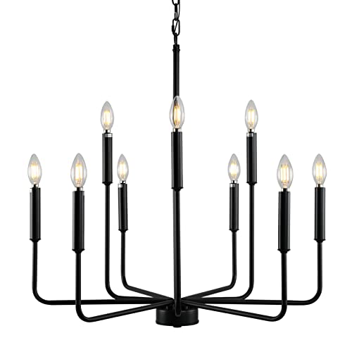 Black Chandelier, Modern Farmhouse Chandeliers for Dining Room 9Lights