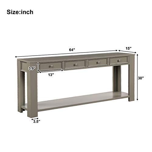 Rhomtree 64" Rustic Console Table for Entryway Wood Sofa Side Table with Drawer and Shelf Storage for Hallway Accent Occasional Table Home Living Room Furniture (Grey)