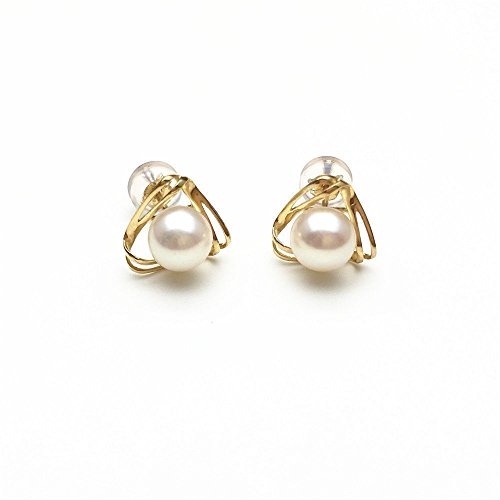 18K Yellow Gold Akoya Pearl Earrings Studs Round Pearl Stud Earrings Seawater Saltwater Japanese Akoya Pearls 5-5.5mm