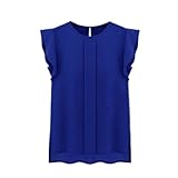 TopTie Women's Sleeve Ruffle Shoulder Chiffon Tops Casual Shirt Tops Blouse