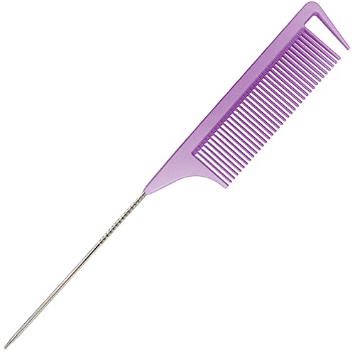 Yumflan Rat Tail Combs, Parting Combs for Braiding Hair, Nylon Hair Comb Rat Tail Comb Rattail Comb with Stainless Steel Pintail for Sectioning, Parting and Styling (Purple)