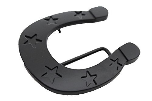 TFJ Men Fashion Belt Buckle Black Color Metal Horse Shoe Rodeo Stars Lucky Charm