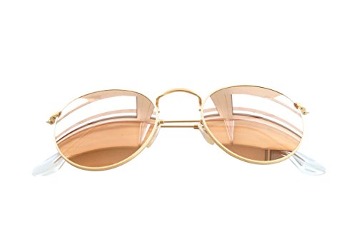Ray-Ban ROUND METAL - MATTE GOLD Frame BROWN MIRROR PINK Lenses 50mm Non-Polarized