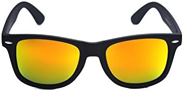 Zacway Polarized Horn Rimmed Sunglasses Color Mirror Lens Matte Finish (Black / Orange-Red, 52)