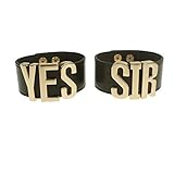 Coolcoco Adjustable Luxury Gold Letter Black Leather Yes Sir Bracelet for Women Girls Kids Prime Cosplay Accessory (2 Pieces/Set)