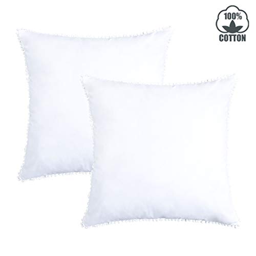 YINFUNG Pom Euro Sham Covers White European Sham 26x26 Set of 2 Pom Fringe Euro Pillowcase Boho Cute Pretty Ball Tassel Trimmed Girls 100% Cotton - Thumbnail 7