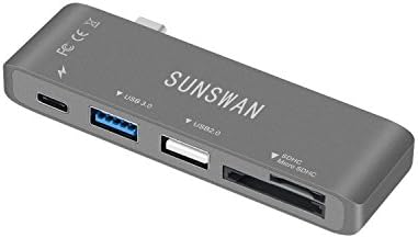 USB C Hub Adapter Hub ,Sunswan With 5in1 Multi Port Adapter Type C Combo, Type-C Pass Through Charging Adapter, 2 USB 3.0 Ports, SD/Micro Card Reader for Macbook Pro USB C (silvery5in1)
