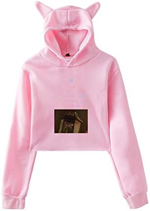 SLIEWU Women BTS Fake Love Hooded Sweatshirt Girls Cat Ears Crop Top