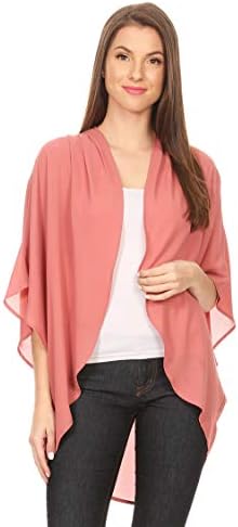Women's Solid Floral Print Casual Comfy Kimono Sleeve Open Front Cardigan/Made in USA