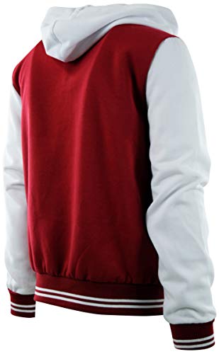 ChoiceApparel Mens Baseball Varsity Jacket with Detachable Hoodie (XL, 611-Red/White)