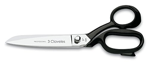 3 Claveles 9" Tailor Scissors, Nickel, Carbon Steel, Black, 23 cm (9")