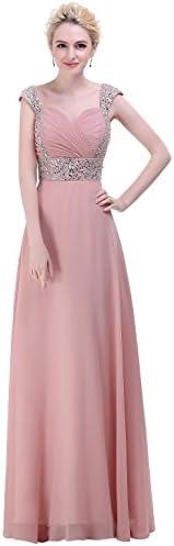 BISLU Chiffon A-line Beading Long Bridesmaid Dress Prom Gown Blush 8