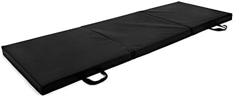 Soomloom Tri-Fold Folding PU Leather Thick Exercise Mat Tumbling Mats 6’x2’x2" with Carrying Handles for Gymnastics, Stretching, Core Workouts (Black)