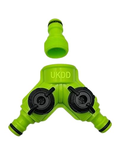 UKDeals Direct UKDD® Dual Tap Connector Comfort Grip Shut-Off Valves Hose Splutter Y Adapter Garden Outside Tap With 3/4 inch Male Thread Quick Connect