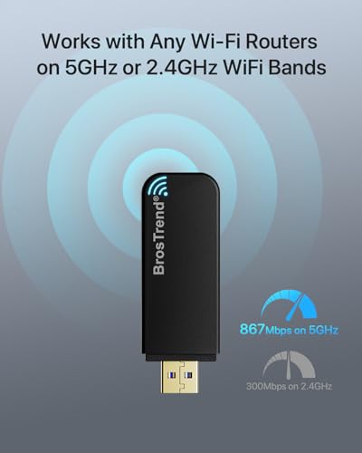 BrosTrend WiFi Adapter Linux 1200Mbps, WiFi USB Linux for Ubuntu, Kali, Mint, Debian, Kubuntu, Mate, Zorin, PureOS, Raspberry Pi, Windows etc. Dual Band 5GHz 867Mbps + 2.4GHz 300Mbps, USB3.0