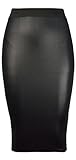 Forever Womens Celebrity Inspired High Waisted Wetlook Bodycon Pencil Skirt Black 14/16