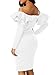 Sidefeel Women Long Sleeve Ruffle Off The Shoulder Bodycon Party Midi Dress X-Large White