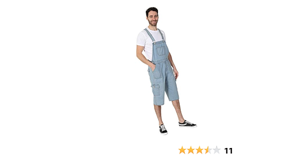 Mens Cargo Pocket Denim Dungaree Shorts 