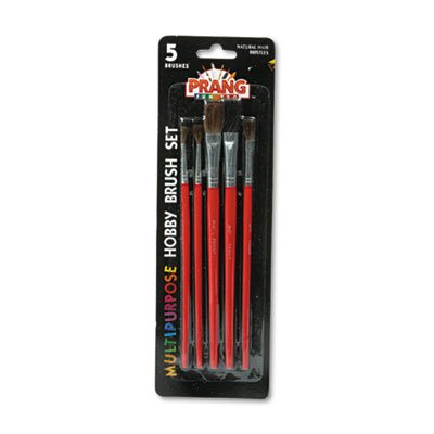 PrangHobby Five-Brush Set, Assorted Sizes, Natural Hair, Flat; Round, 5/Set