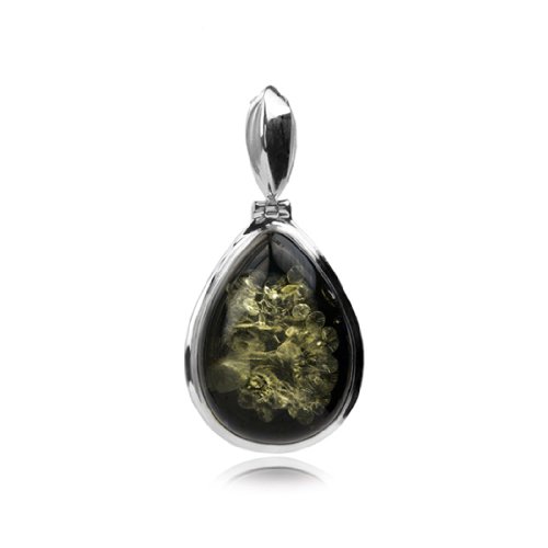 Sterling Silver Green Amber Large Pendant